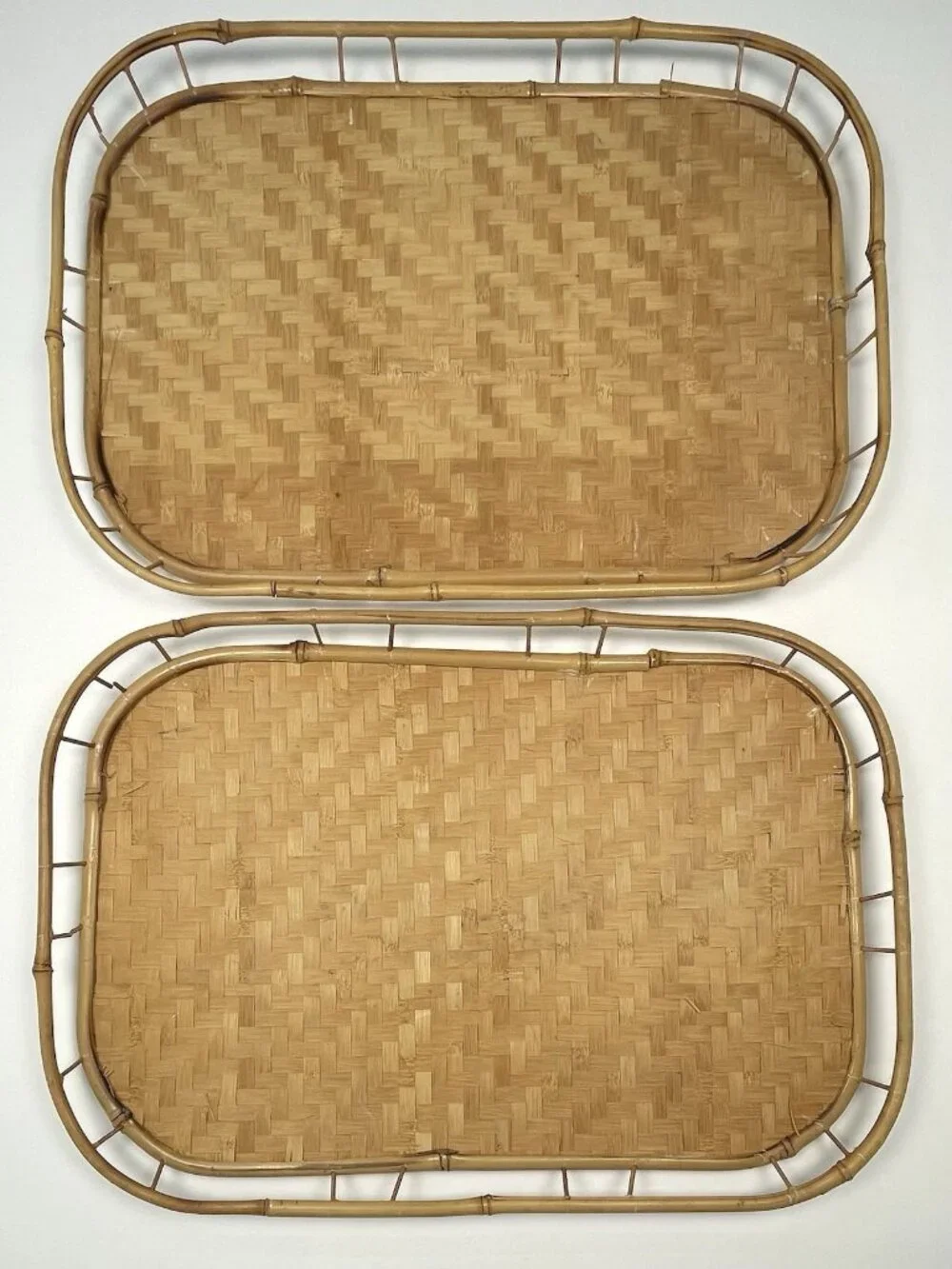 VTG Lot 2 PIER 1 Wicker Rattan Bamboo Woven Serving Lap TRAYS Tiki Boho 19